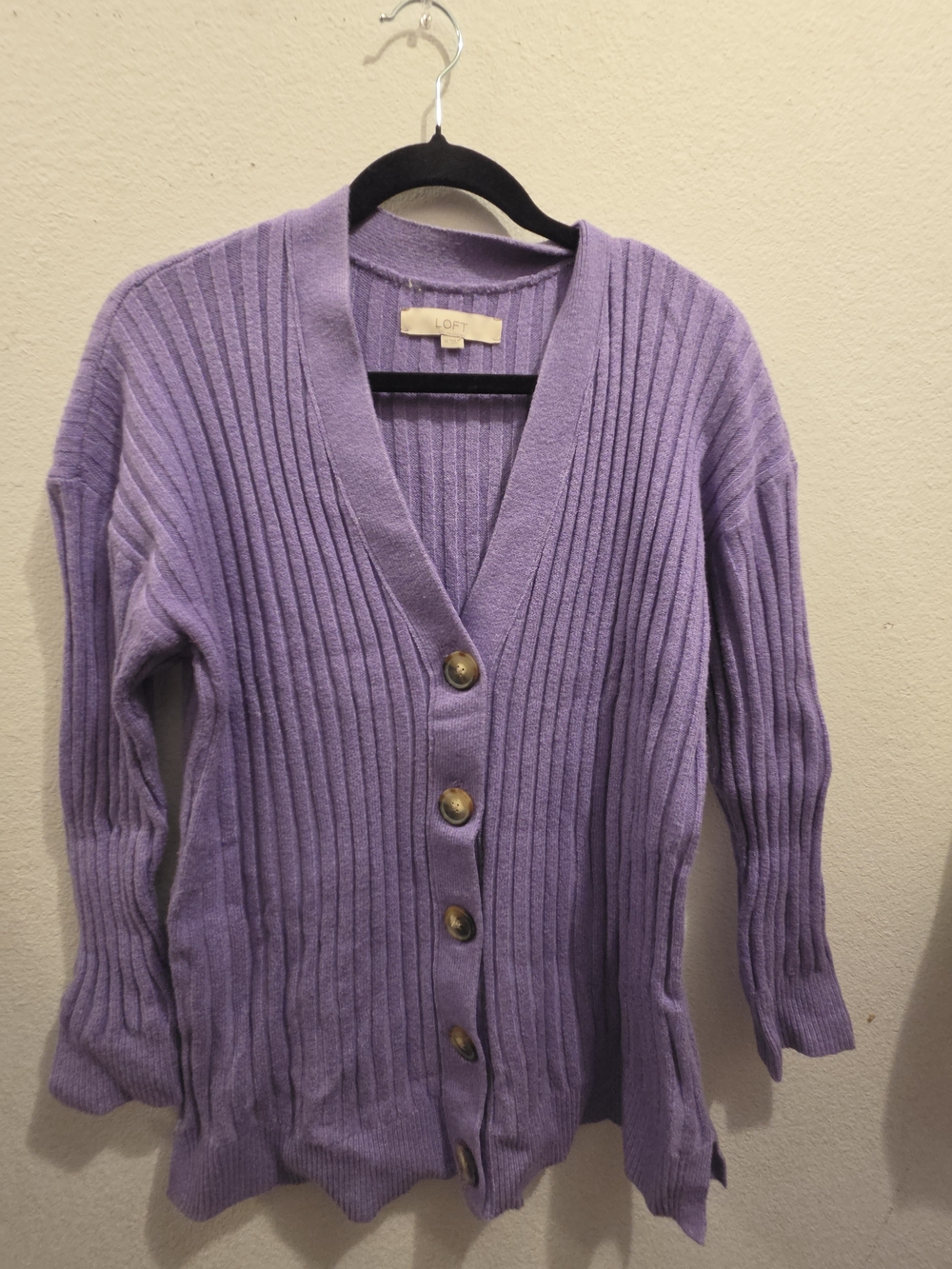 LOFT Purple Ribbed Button-Front Women's Cardigan